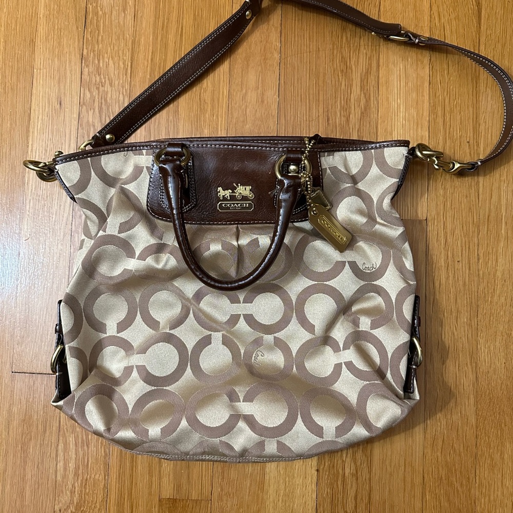 Coach Beige and Brown Patterned Shoulder Bag